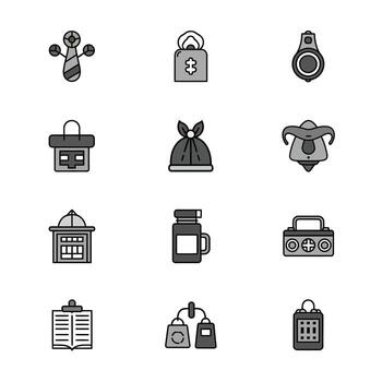 Twelve Stylish Monochromatic Icons Depicting Everyday Objects, Offering a Clean and Modern Aesthetic for Design Projects vector