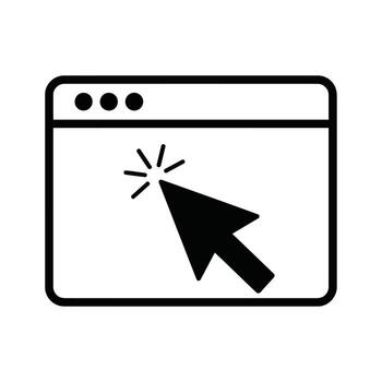 sencillo negro cursor haciendo clic en un sitio web navegador ventana limpio, minimalista digital interfaz icono gráfico vector