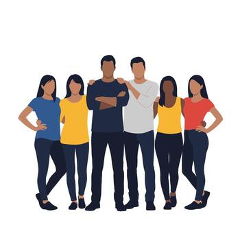 Diverse Group of Smiling Friends Posing Together, Showing Unity and Camaraderie in a Happy and Friendly Atmosphere vector