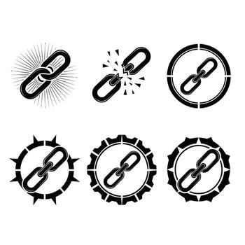 Six Striking Black and White Chain Link Icons Intact, Broken, and Symbolic Designs for Branding and Website Use vector