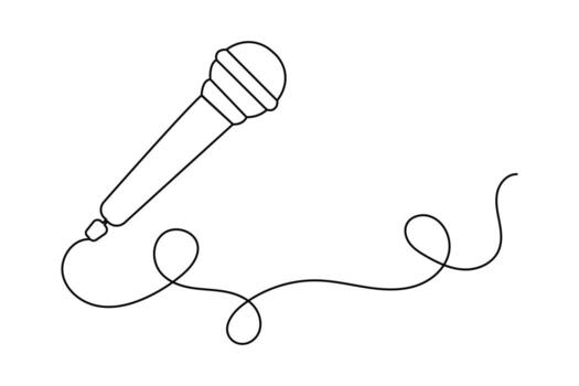 Continuous line art microphone outline minimalist illustration isolated on clean background vector