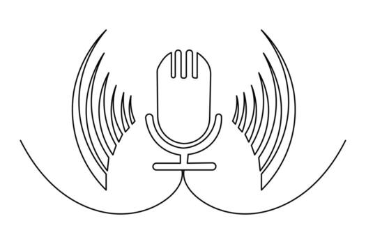 Continuous line art microphone illustration minimalist isolated outline simple abstract design vector