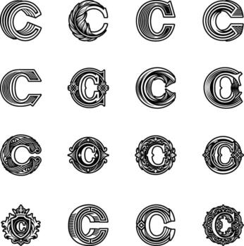 A set of different letter c's in different styles vector