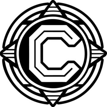 The letter c in a circle with a black and white background vector