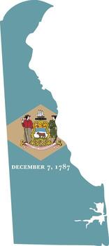 Delaware flag map, map of Delaware with flag fill, Delaware map with USA flag, Delaware state map with flag design vector