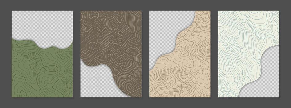 Set of Topographic Map Backgrounds with Contour Line Patterns vector