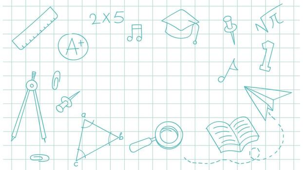 Back to school banner with hand drawn doodles on a notebook background. vector