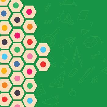 Back to School poster background with a colorful pencil pattern on a green background. illustration.Print vector