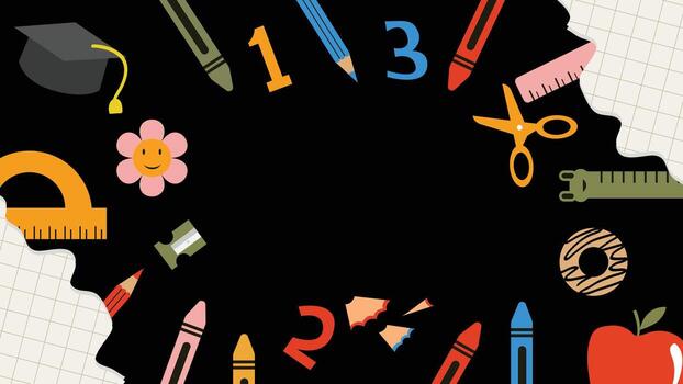 Back to School background with stationery and numbers. vector