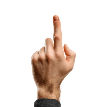 Back view behind of man hand pointing upward with index finger isolated on transparent background png