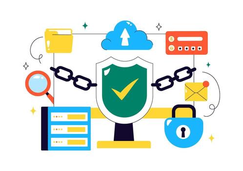 Digital Security Illustration Showing Confidential Information and Privacy Lock in Flat Style vector