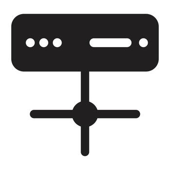 Black server icon connected to a network, isolated on white background vector