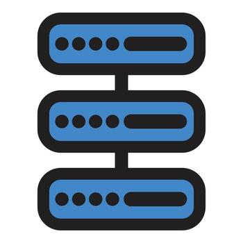 Database server icon with blue rectangles and black outline vector