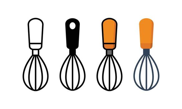 Whisk Icon Set. Outlines, Solids, and Color Variations.kitchen tools. vector