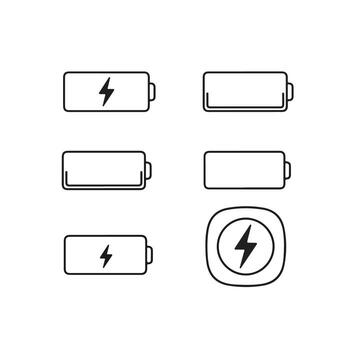 Battery charge level indicators minimal icons set of illustrations design vector
