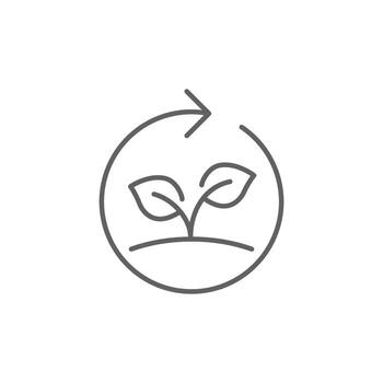 Reforestation icon. Simple outline style. Tree, plant with circle cycle, ecosystem, sustainable, restore, forest, environment concept. Thin line symbol. Isolated design.. Editable stroke. vector