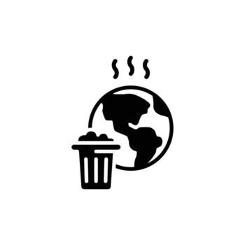 Pollution icon. Simple solid style. Global trash, earth globe, trash, recycle bin, recycling, garbage, planet, environment concept. Silhouette, glyph symbol. Isolated design. vector
