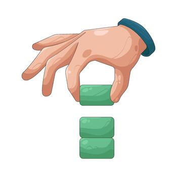 Hand picking up green blocks vector