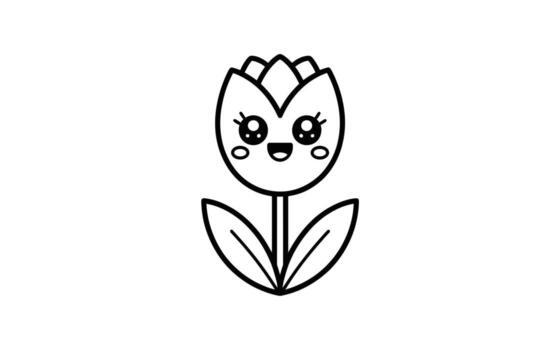 Cute Kawaii Tulip Outline Illustration for Coloring Book Pages, Nursery Art, and Digital Design Projects A Simple Line Drawing of Happy Flower vector