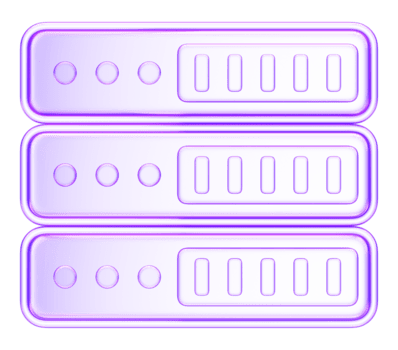 Minimal 3D glass style icon of server in purple and blue gradient. Perfect for technology, computing, data storage, and modern digital design projects png