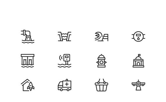 profesional moderno línea icono conjunto infraestructura con mínimo diseño elementos para excepcional usabilidad y claro visual representación vector