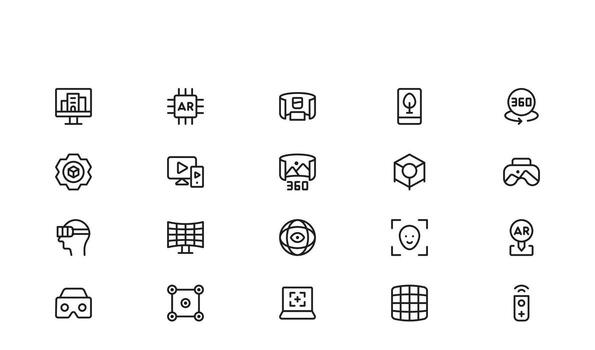 Experience Icons for AR and VR A Contemporary Professional Line Icon Set with a Simple Style for Digital Interfaces, Technology, and Augmented and Virtual Reality vector