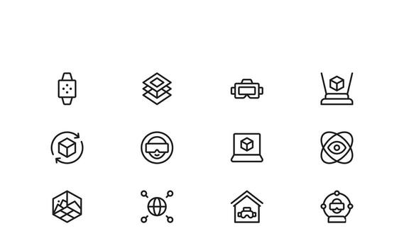 VR and AR Experience Icons A Fresh Set of Expert Line Icons in a Basic Style for Technology, Digital Interfaces, and Augmented and Virtual Reality vector