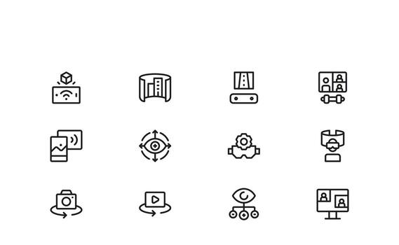 VR and AR Experience Icons A Modern Professional Set of Line Icons in a Basic Style for Technology, Digital Interfaces, and Augmented and Virtual Reality vector