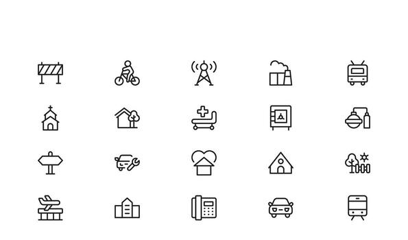 High-quality, contemporary infrastructure line icon set with minimal design components for outstanding usability and distinct visual vector