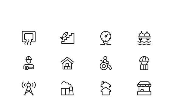 infraestructura profesional moderno línea icono conjunto con mínimo diseño elementos para claro visual representación prima usabilidad vector