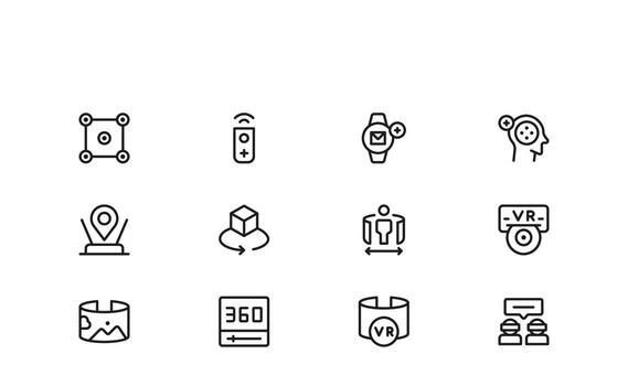 Icons for AR and VR Experiences A Modern Professional Line Icon Set in a Basic Style for Technology, Digital Interfaces, and Augmented and Virtual Reality vector