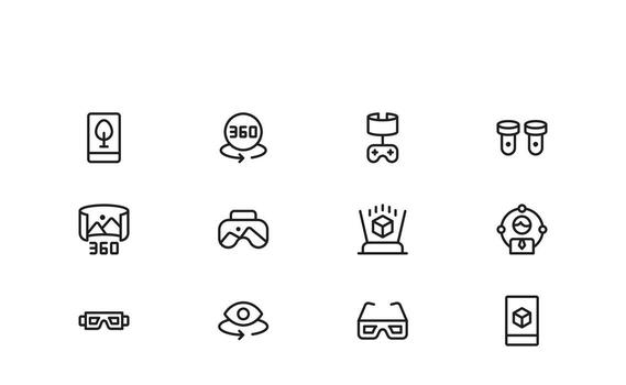 Experience Icons for AR and VR A Contemporary Professional Line Icon Set in a Simple Style for Technology, Digital Interfaces, and Augmented and Virtual Reality vector