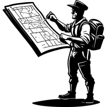 Geologist studies a map of an area in search vector