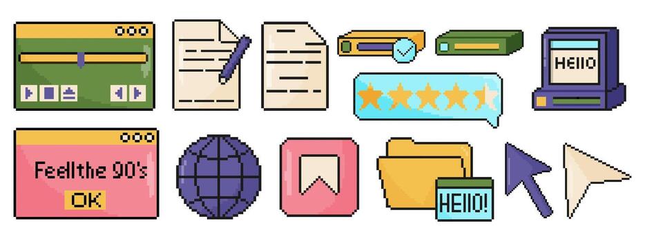 Retro 90s graphic icons for web design vector