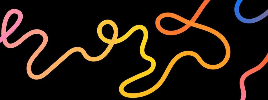 Fluid gradient line background. Rainbow loops and curved lines. Squiggly elements. vector