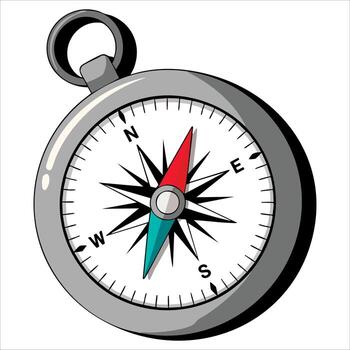 Compass on white background, navigation tool illustration for direction, hiking trips, adventure visuals and travel themed design projects vector
