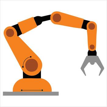 Industrial orange robotic arm with gripper executing automated tasks demonstrating advanced technology and automation in manufacturing environment vector
