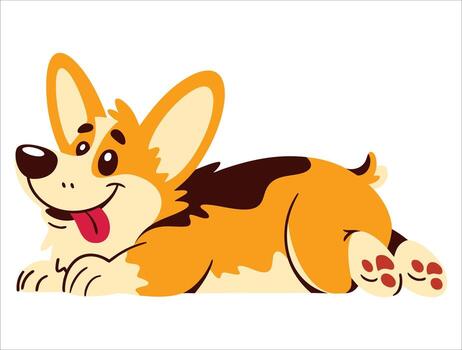 Joyful Welsh corgi dog running swiftly with tongue out eyes closed capturing playful spirit in charming cartoon style on clean white background vector