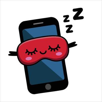 Sleeping mobile phone icon with sleep mask in kawaii style. Cute of modern smartphone asleep. Isolated illustration for apps and web design vector