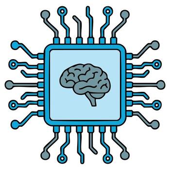 artificial inteligencia en el formar de un procesador circuito con cerebro dentro aislado en blanco antecedentes plano ilustración genial para tecnología diseño y ai temas vector
