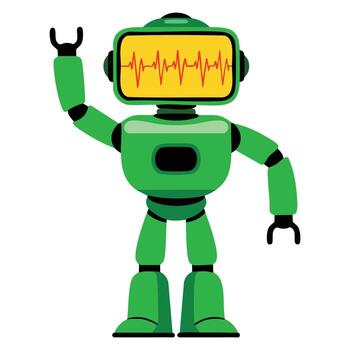dibujos animados verde robot ilustración en blanco antecedentes. ideal para web, tecnología, y juego temática diseños o creativo tecnología proyectos vector