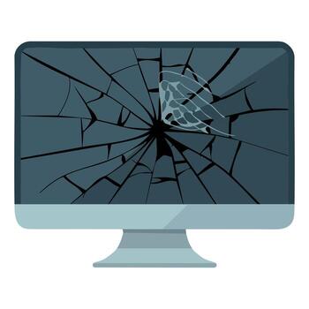 Flat illustration of broken monitor icon. icon for web isolated on a white background, suitable for repair service, digital error, and technology visuals. vector