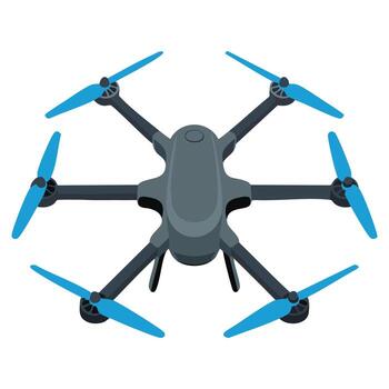 Flat style illustration of drone quadrocopter cartoon isolated on white background ideal for tech visuals aerial designs web and mobile projects vector