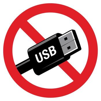 Flat illustration of no usb sign symbolizing caution and do not use usb message, useful for digital security, device restriction, tech safety and computer awareness related themed visuals vector