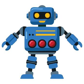 Funny robot cartoon illustration in flat style isolated on white background perfect for playful tech designs games web projects and advertising use vector