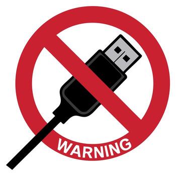 No usb sign of caution do not use usb symbol, flat illustration suitable for technology alerts, digital restriction, device safety and computer security themed designs in minimal clean style vector