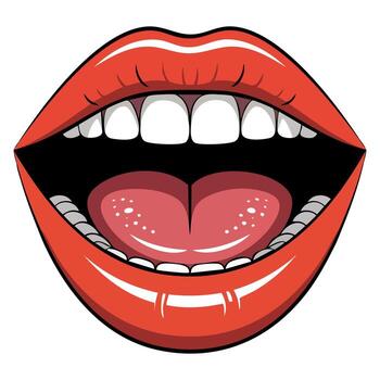 Open mouth with tongue isolated on white background front view flat illustration, perfect for anatomy cartoon expression and funny character design themes vector