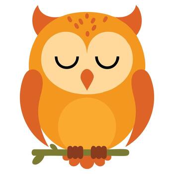 Sleeping little owl flat icon illustration in flat style with a cute owl resting isolated on white background ideal for web game and advertising vector