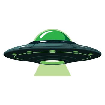 Flat spaceship UFO cartoon object isolated on white. Perfect element for banners, infographics, labels, and space themed projects. vector