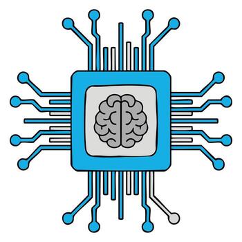 plano ilustración de artificial inteligencia procesador circuito con cerebro dentro aislado en blanco antecedentes ideal para tecnología innovación y ai proyectos vector